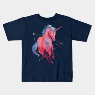 Watercolor Celestial Galaxy Unicorn Tetrahedron Kids T-Shirt